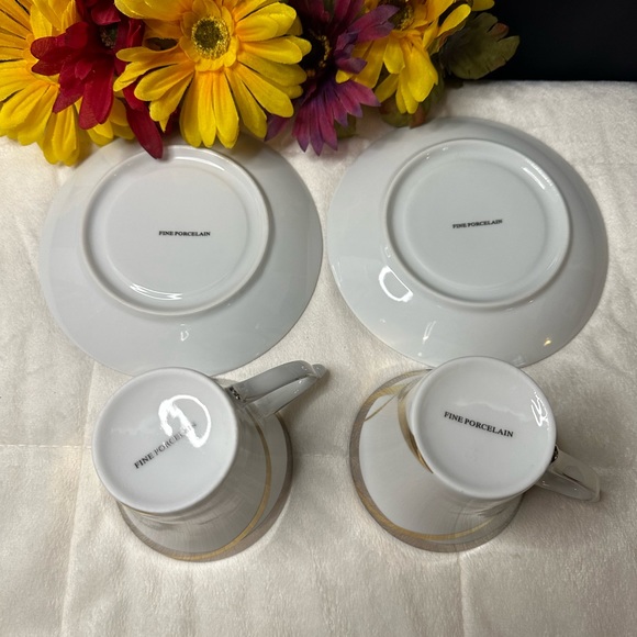 New Beautiful Delicate Gold & Silver Metallic Swirl Tea Set For 2 In A Gift Box - Picture 11 of 16